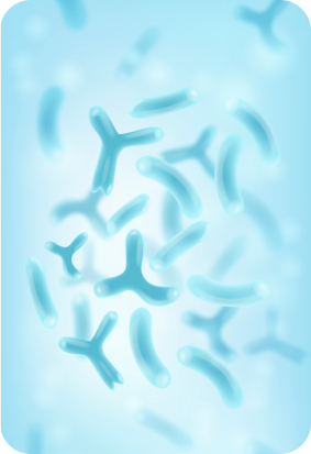 Photo of light blue background with probiotic strands.