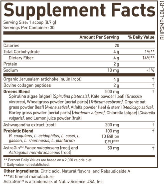 Morning Kick Supplement facts.